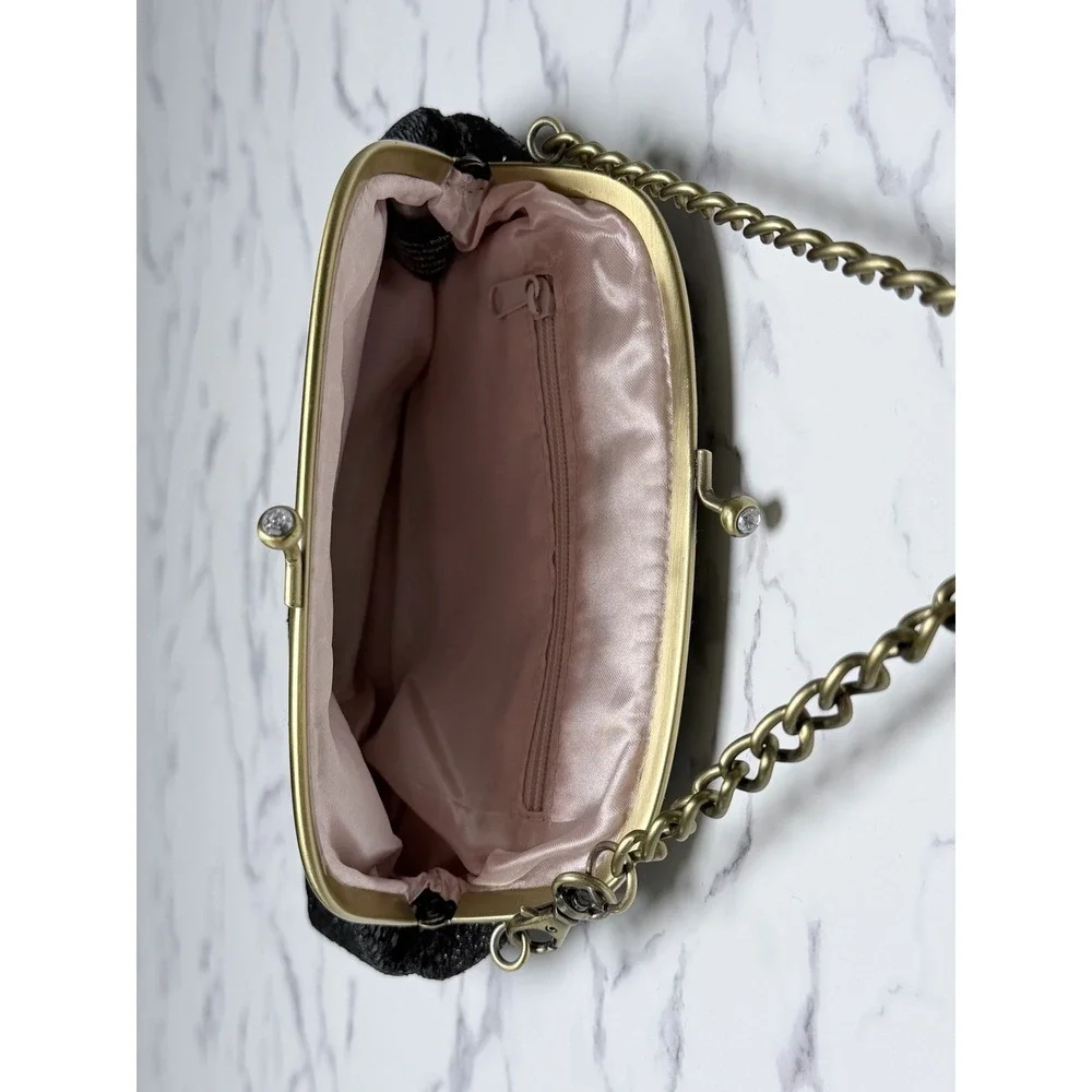 Jenny Packham Boudoir Clutch Women's Small Black Glitter Evening Bag‎
